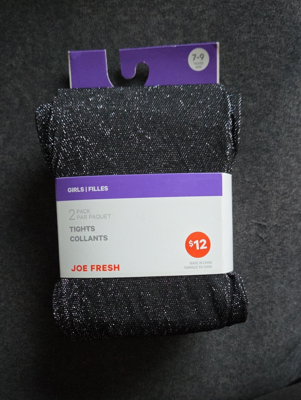 Joe Fresh Girls Glitter Tights 2-Pack Black 7-9